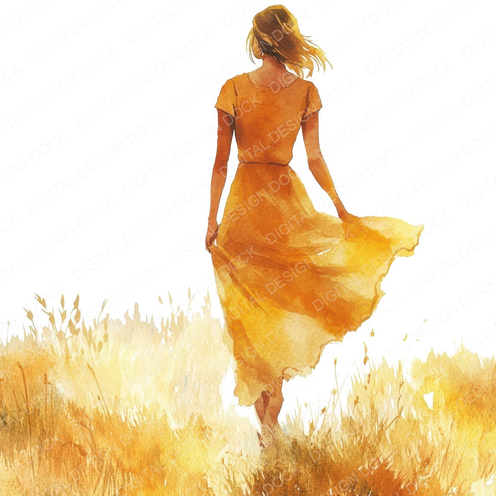 Woman Walking Barefoot fussy cut sheet in US Letter format showing all 12 designs on one printable page