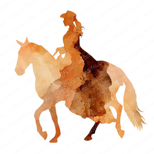 Woman on Horse Silhouette Clipart Set (DDD007550)