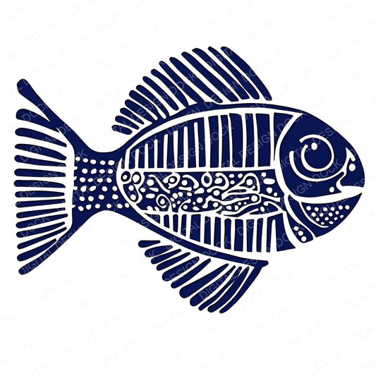 Woodblock Print Tribal Fish Clipart Set (DDD007568)