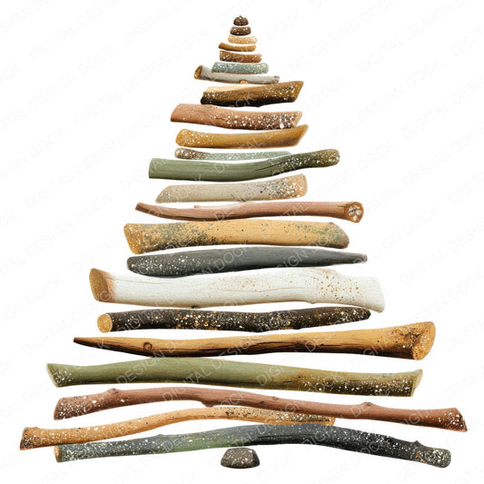 Wooden Branch Christmas Tree fussy cut sheet in US Letter format showing all 12 designs on one printable page