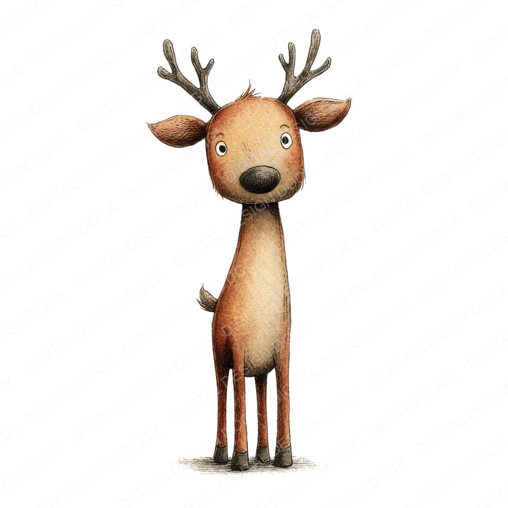 Woodland Deer Character fussy cut sheet in US Letter format showing all 12 designs on one printable page