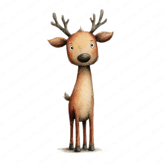 Woodland Deer Character fussy cut sheet in US Letter format showing all 12 designs on one printable page