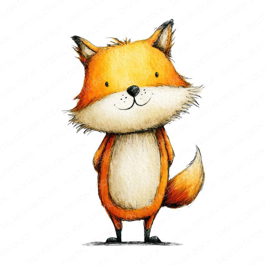 Woodland Fox Character fussy cut sheet in US Letter format showing all 12 designs on one printable page