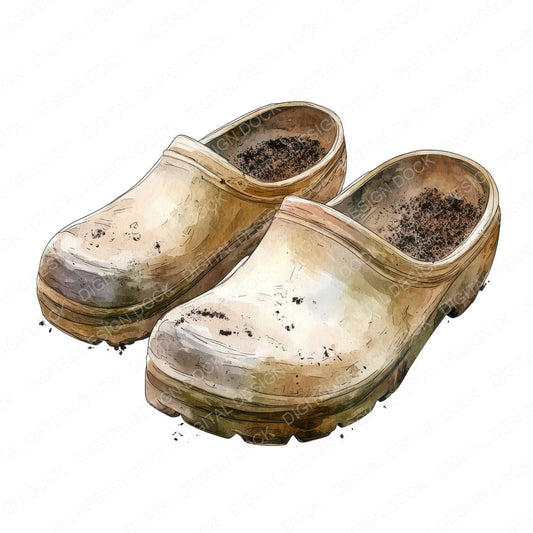 Worn Gardening Clogs fussy cut sheet in US Letter format showing all 12 designs on one printable page