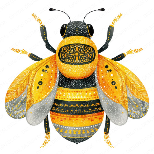 Yellow Folk Art Bee Clipart Set (DDD008227)