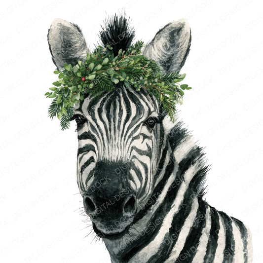 Zebra Christmas Wreath fussy cut sheet in US Letter format showing all 12 designs on one printable page