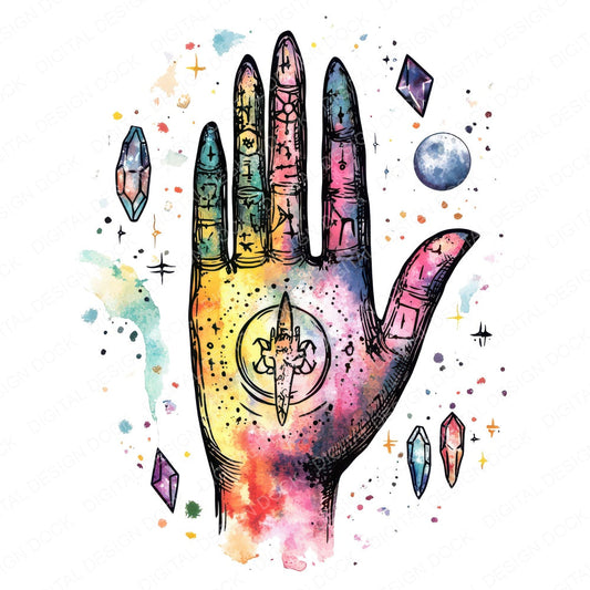 Zodiac Palmistry Hand fussy cut sheet in US Letter format showing all 12 designs on one printable page