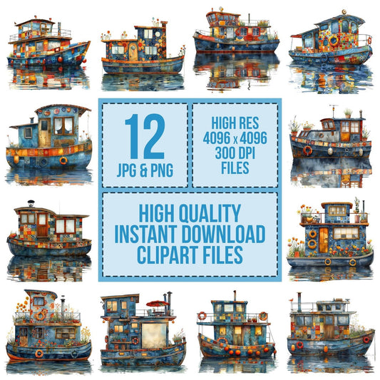 Colourful Houseboat Clipart Set (DDD004995)