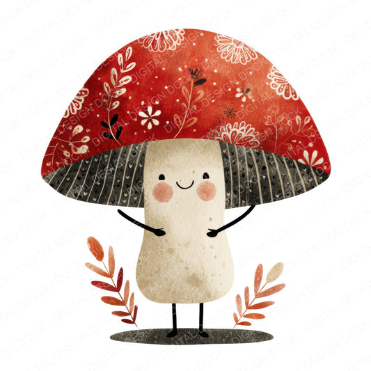 Cute Folk Art Mushroom Character Clipart Set (DDD008450)