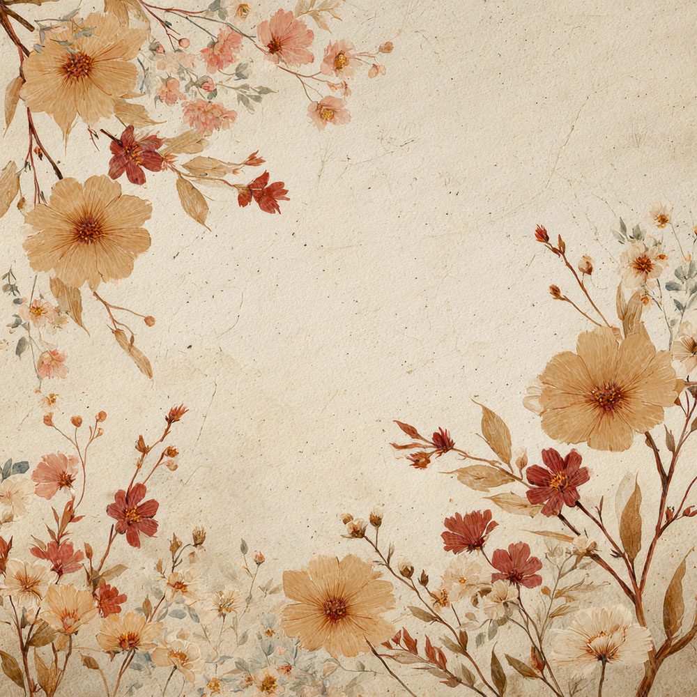 Cream Wildflower Border Background Digital Paper Pack (DDD000045)