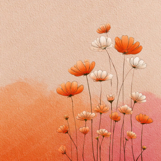 Apricot Chamomile Outline Background Digital Paper Pack (DDD000062)