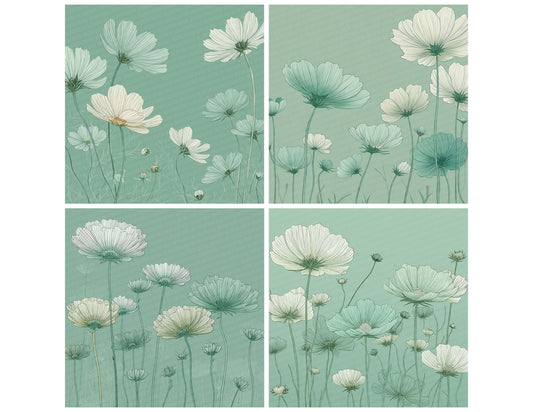 Green Layered Daisy Outline Background Digital Paper Pack (DDD000070)