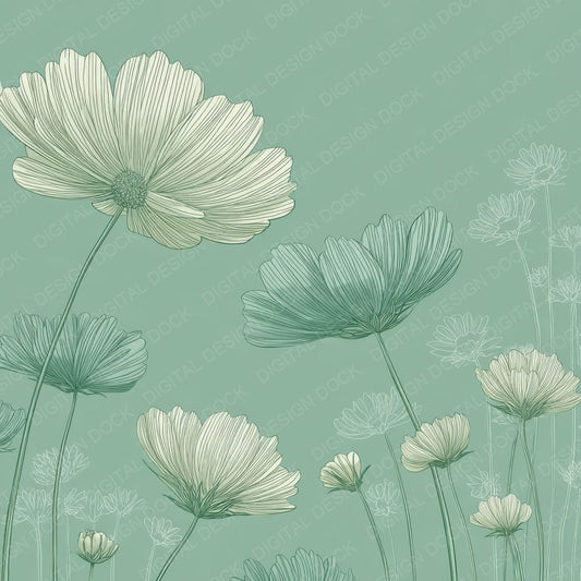 Green Layered Daisy Outline Background Digital Paper Pack (DDD000070)