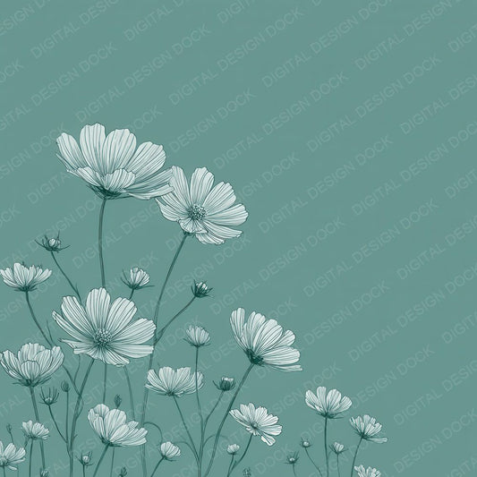 Seafoam Daisy Outline Background Digital Paper Pack (DDD000078)