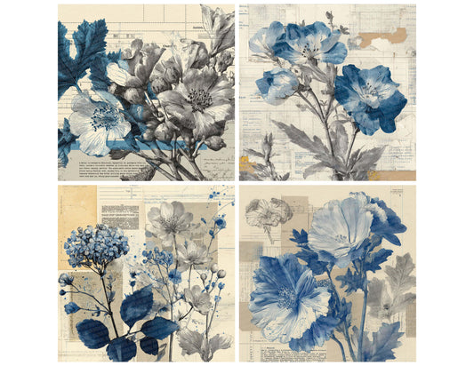 Blue Archive Floral Collage Background Digital Paper Pack (DDD000082)