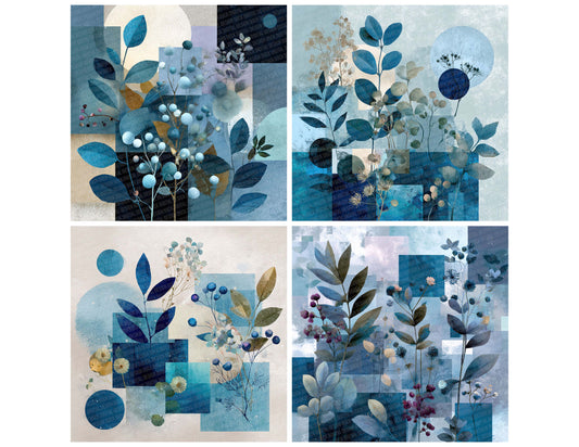 Blue Botanical Collage Background Digital Paper Pack (DDD000083)