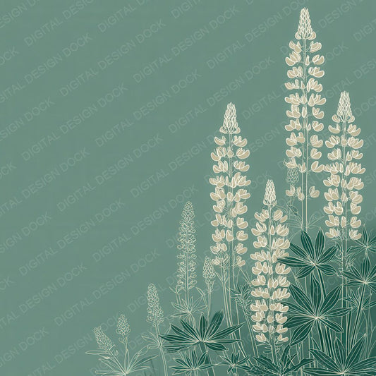 Celadon Lupine Outline Background Digital Paper Pack (DDD000086)
