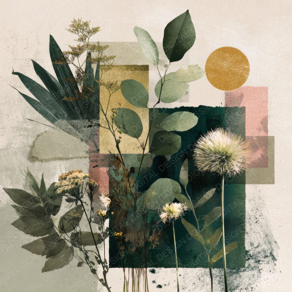 Green Botanical Collage Background Digital Paper Pack (DDD000089)