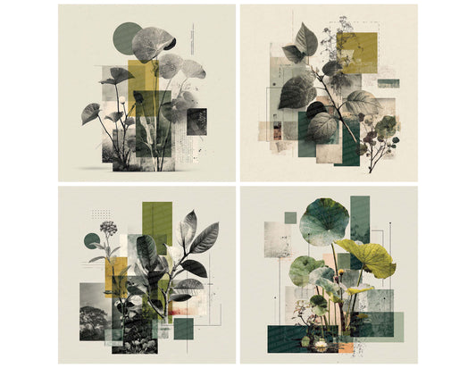 Green Graphic Botanical Collage Background Digital Paper Pack (DDD000091)