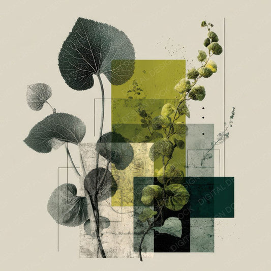 Green Graphic Botanical Collage Background Digital Paper Pack (DDD000091)