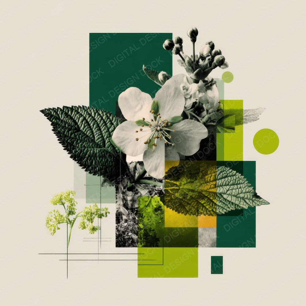 Green Graphic Botanical Collage Background Digital Paper Pack (DDD000091)