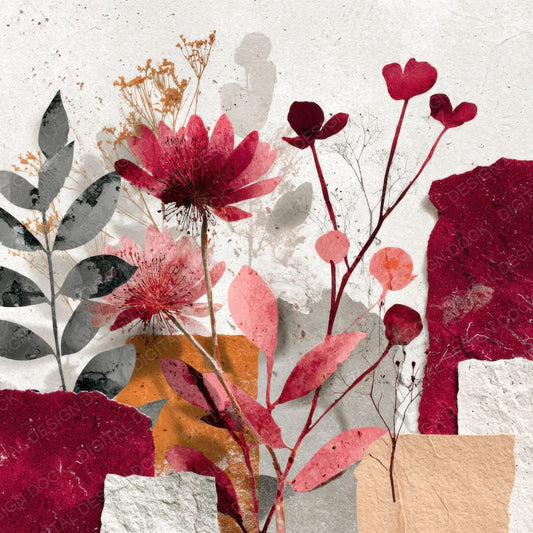 Red Botanical Collage Background Digital Paper Pack (DDD000096)