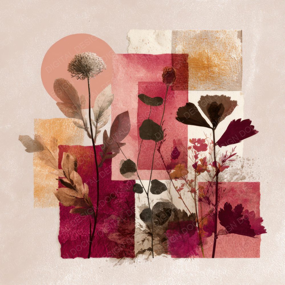 Red Botanical Collage Background Digital Paper Pack (DDD000096)