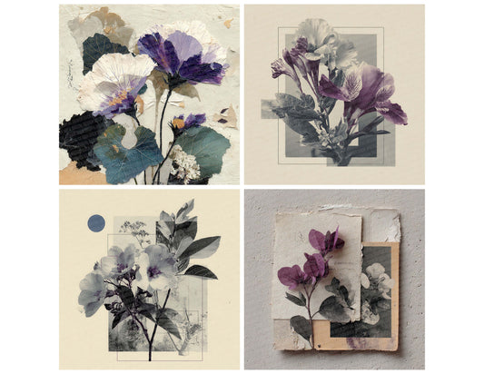 Violet Editorial Floral Collage Background Digital Paper Pack (DDD000099)