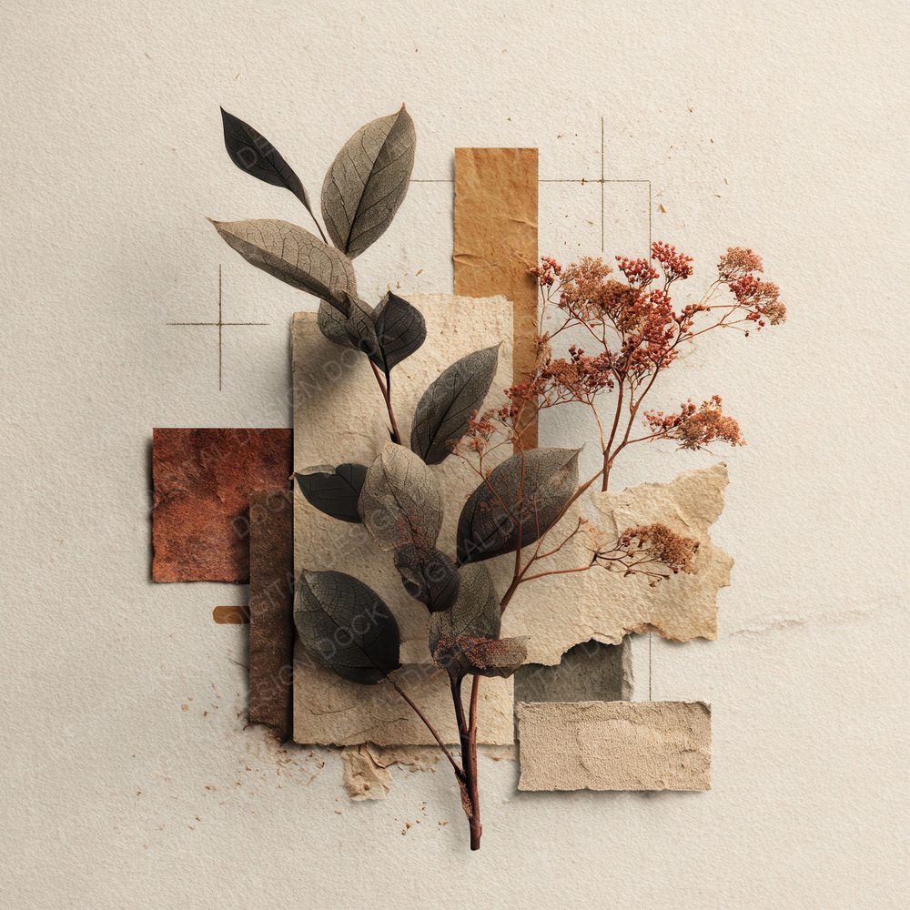 Brown Editorial Botanical Collage Background Digital Paper Pack (DDD000101)