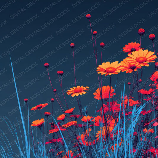 Neon Daisy Wildflower Botanical Digital Paper Pack (DDD000107)