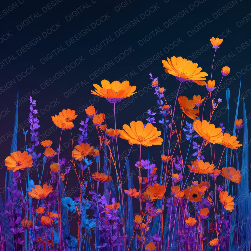 Neon Daisy Wildflower Botanical Digital Paper Pack (DDD000107)