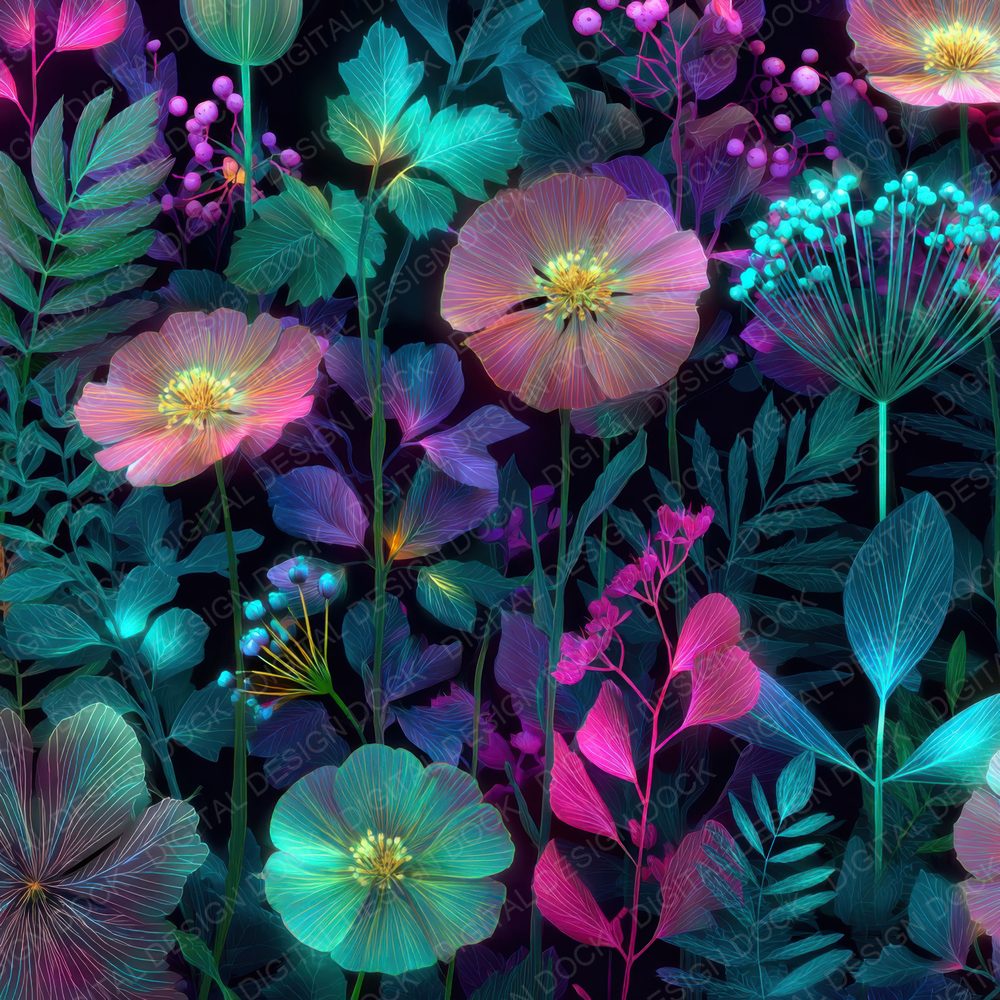 Neon Floral Glow Background Digital Paper Pack (DDD000108)