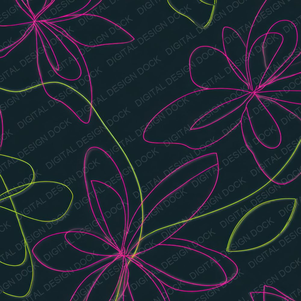 Neon Flower Outline Botanical Digital Paper Pack (DDD000110)