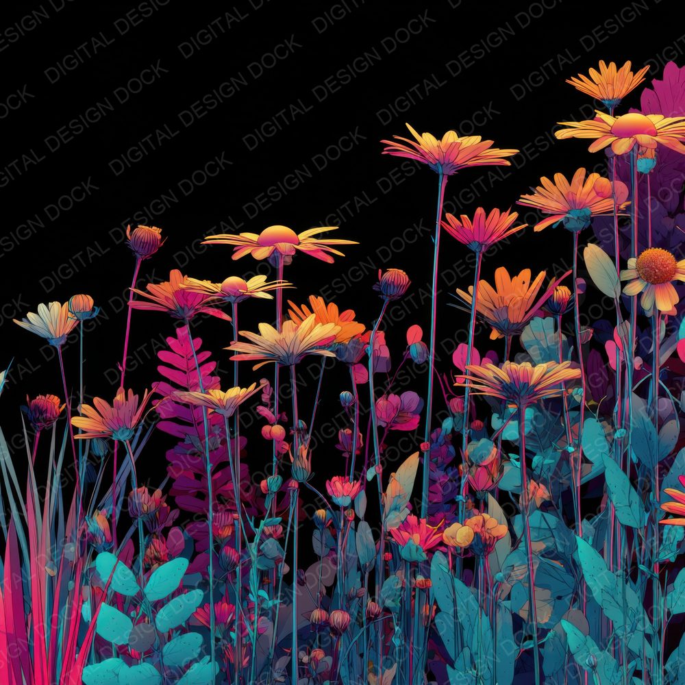 Neon Wildflower Signage Background Digital Paper Pack (DDD000116)