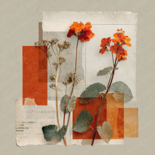 Rust Archive Floral Collage Background Digital Paper Pack (DDD000119)