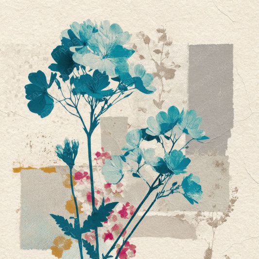 Teal Archive Floral Collage Background Digital Paper Pack (DDD000120)