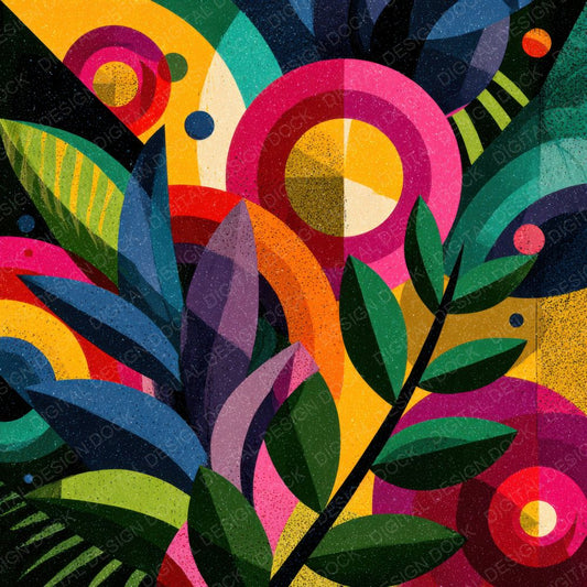 Cubist Floral Geometry Background Digital Paper Pack (DDD000124)