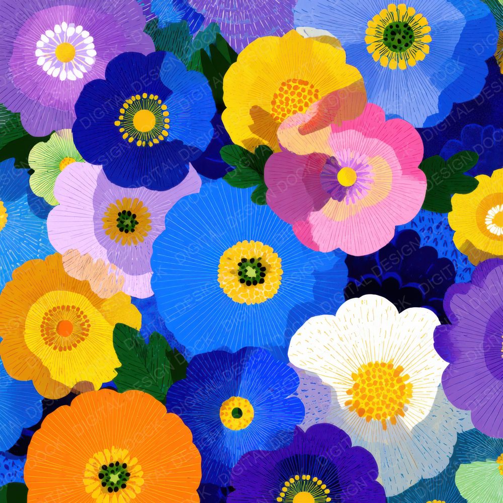 Delaunay Pattern Floral Background Digital Paper Pack (DDD000125)