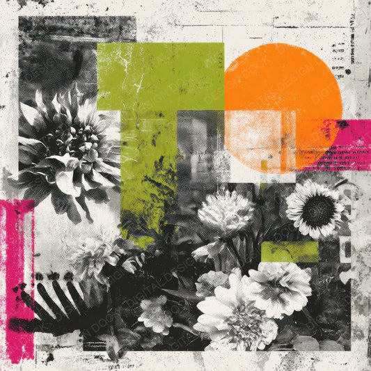Green Zine Floral Collage Digital Paper Pack (DDD000126)
