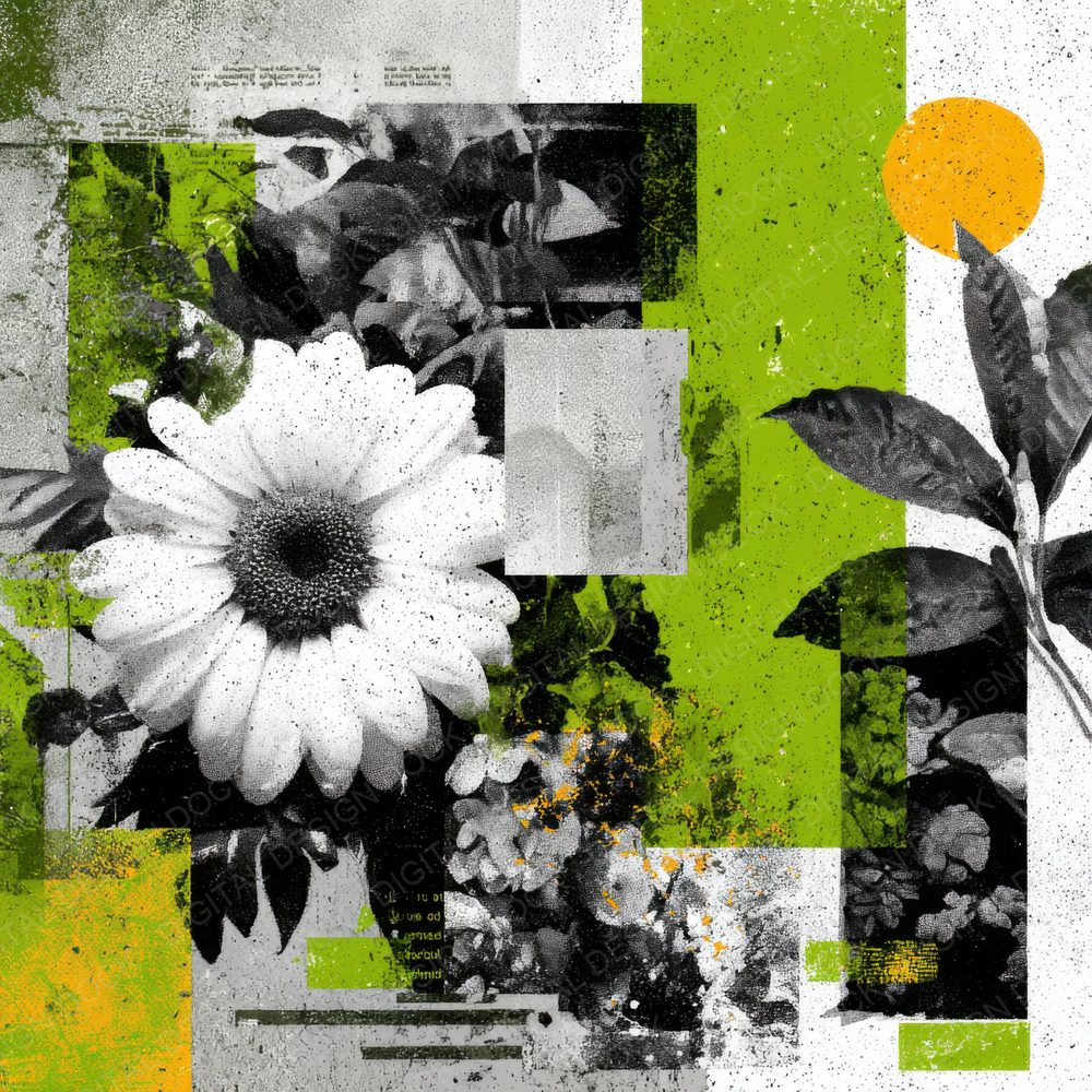 Green Zine Floral Collage Digital Paper Pack (DDD000126)