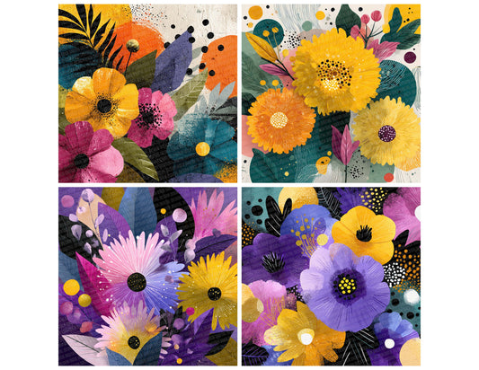Preview layout showing Kandinsky Abstract Floral papers arranged as background pages for junk journals and mixed media crafts