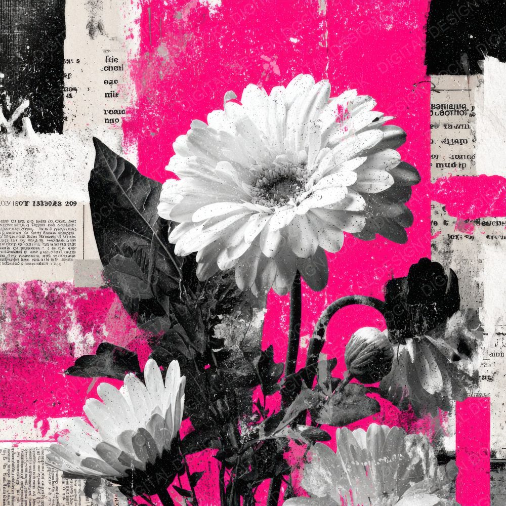 Punk Pink Floral Collage Digital Paper Pack (DDD000135)