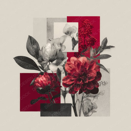 Red Couture Floral Collage Digital Paper Pack (DDD000136)