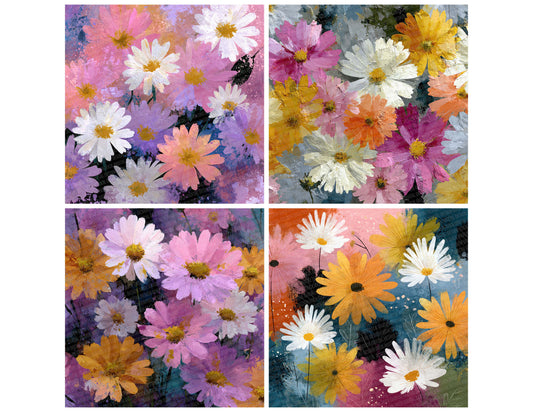 Preview layout showing Abstract Daisy Paint papers arranged as background pages for junk journals and mixed media crafts