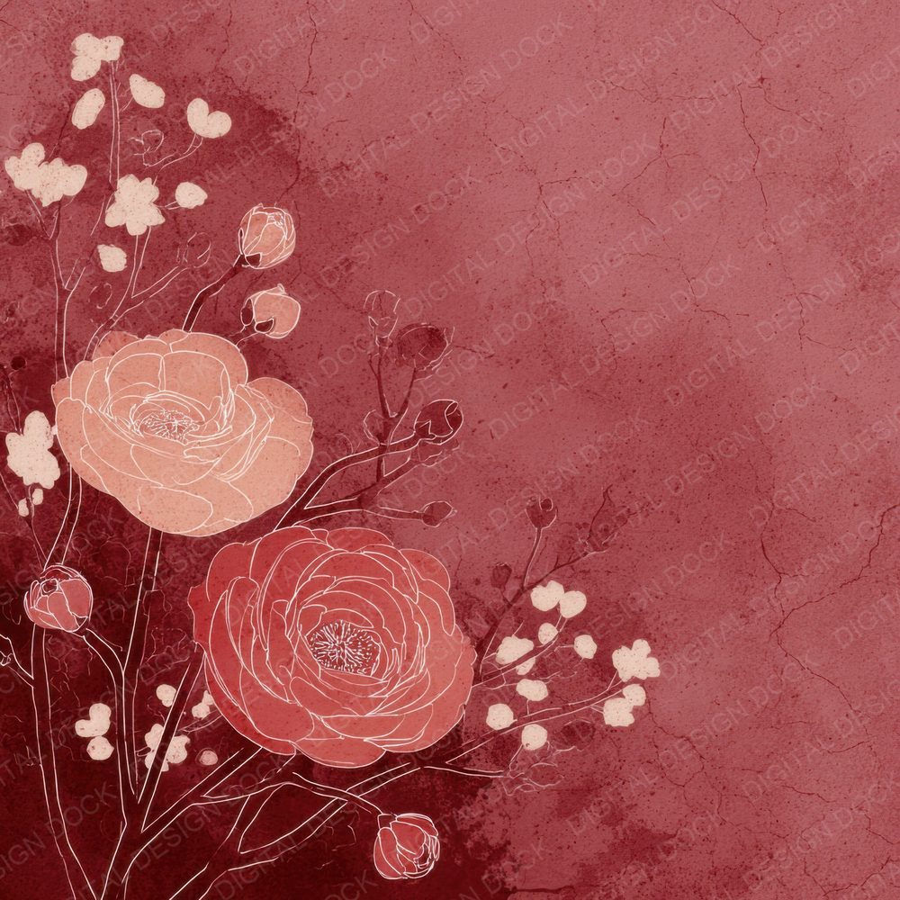 Wine Ranunculus Ink Background Digital Paper Pack (DDD000180)