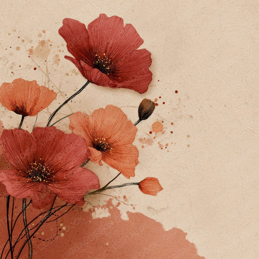 Terracotta Floral Outline Background Digital Paper Pack (DDD000219)