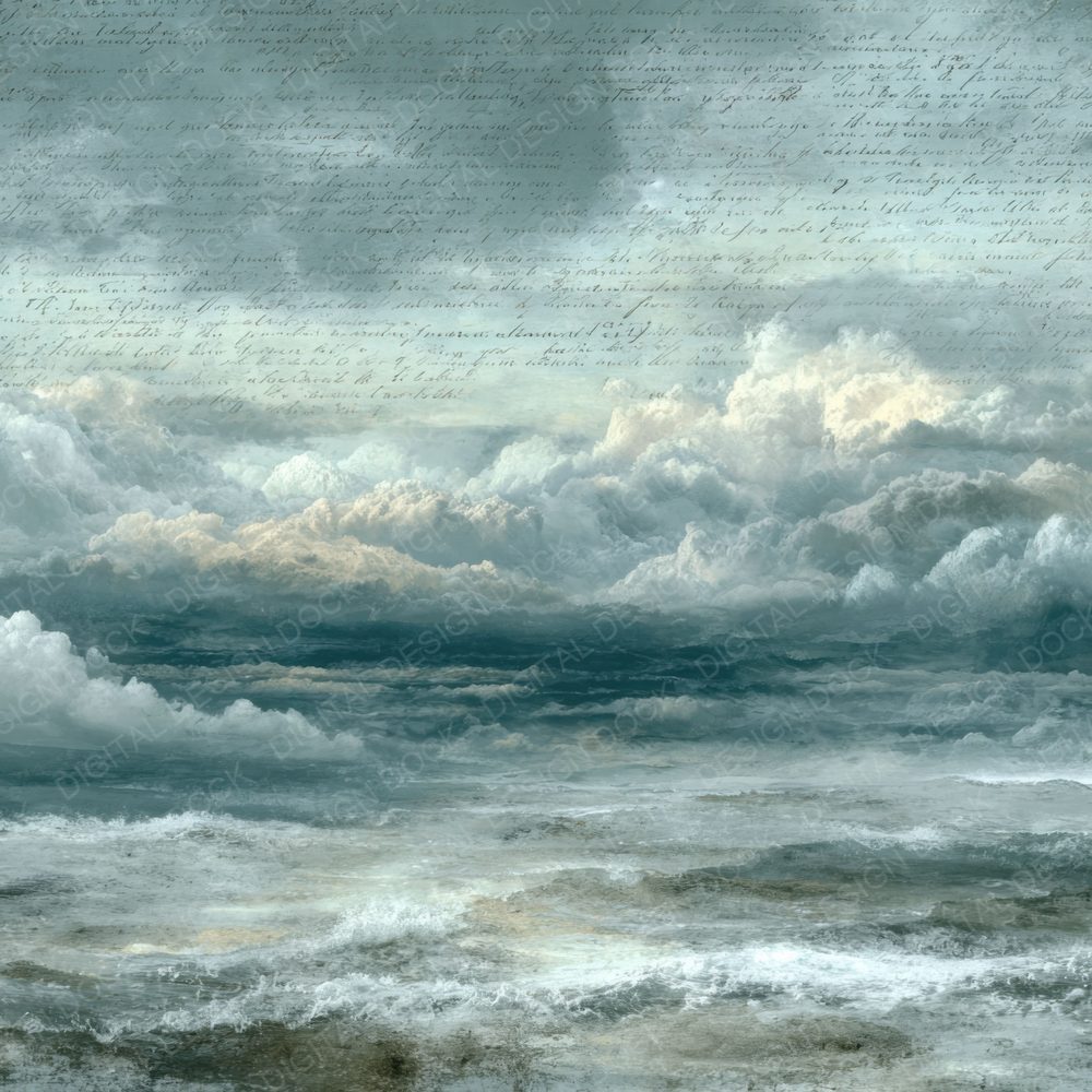 Coastal Storm Script Cloud Background Digital Paper Pack (DDD000222)