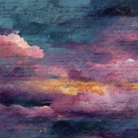 Cosmic Night Script Cloud Background Digital Paper Pack (DDD000225)