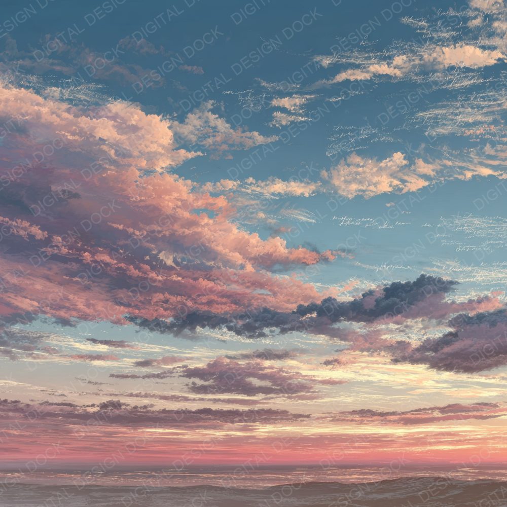 Dawn Horizon Script Cloud Background Digital Paper Pack (DDD000226)
