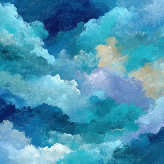 Blue Abstract Script Cloud Background Digital Paper Pack (DDD000243)